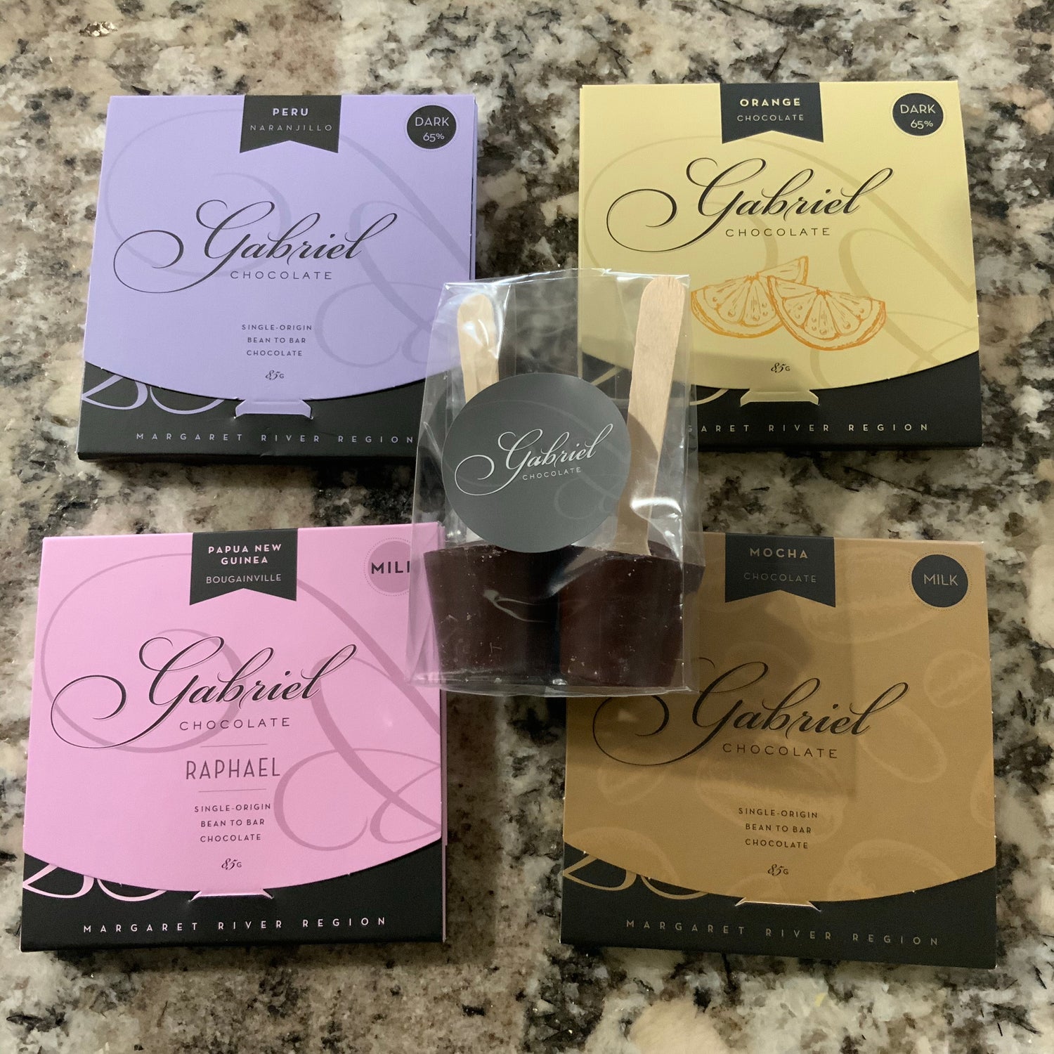 Chocolate lovers gift - 4 chocolate bars and marshmallow hot chocolate sticks.