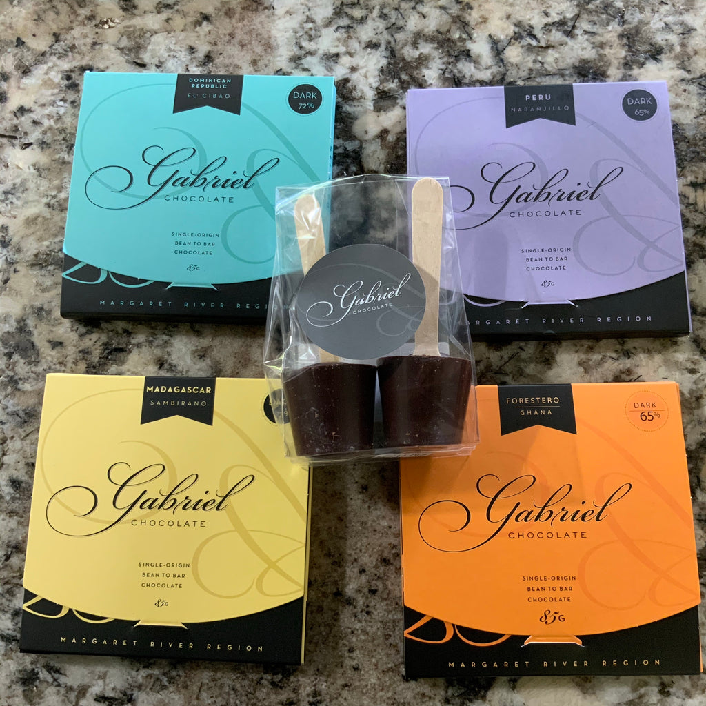 Chocolate lovers gift - 4 chocolate bars and marshmallow hot chocolate sticks.