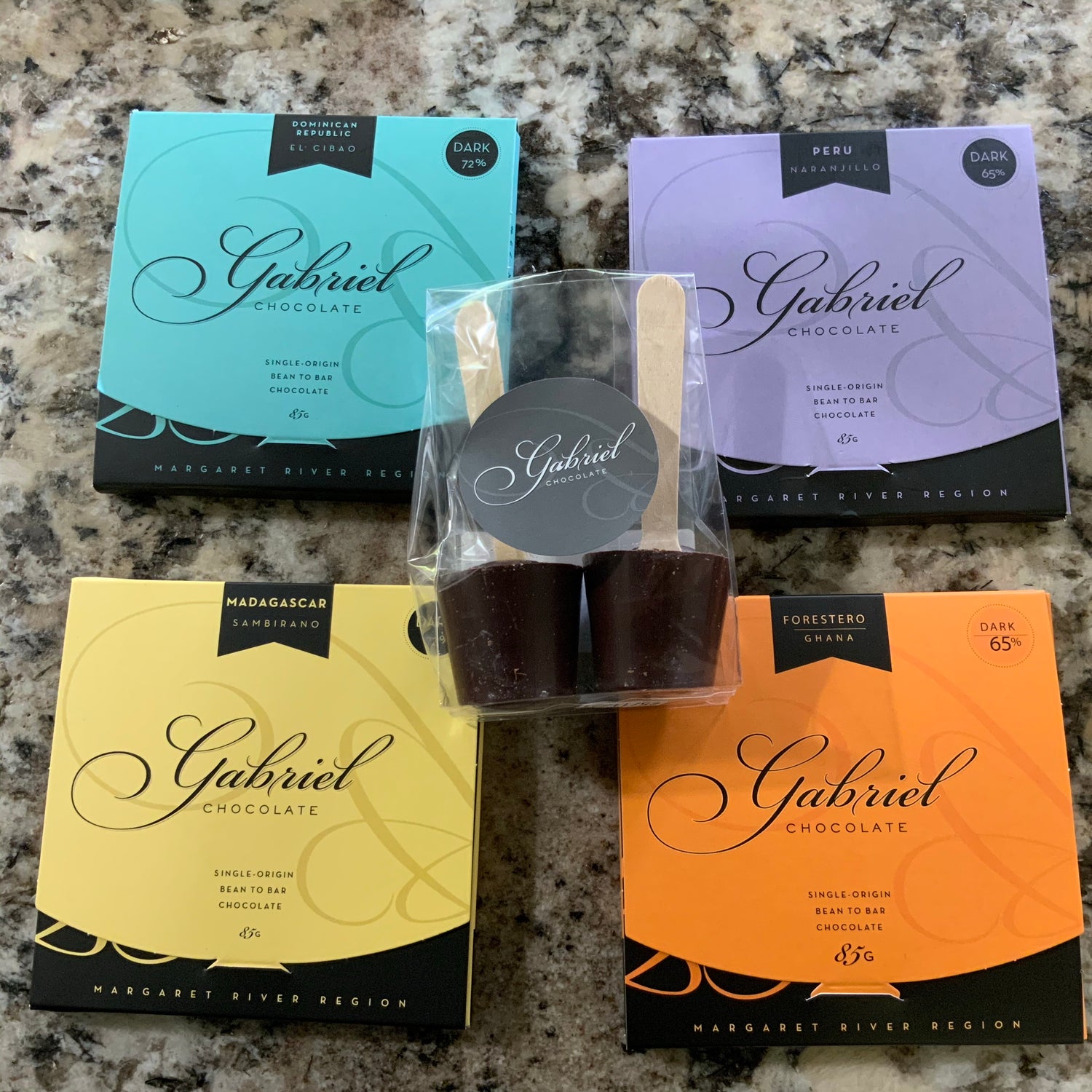 Chocolate lovers gift - 4 chocolate bars and marshmallow hot chocolate sticks.