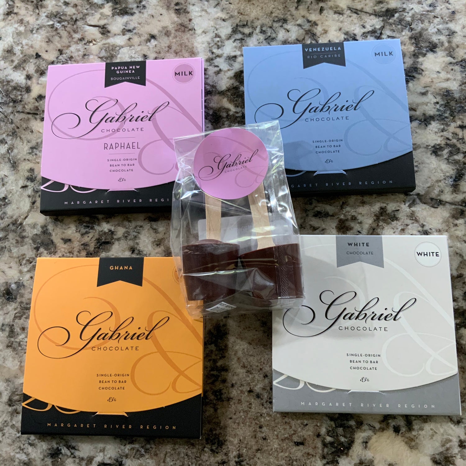 Chocolate lovers gift - 4 chocolate bars and marshmallow hot chocolate sticks.
