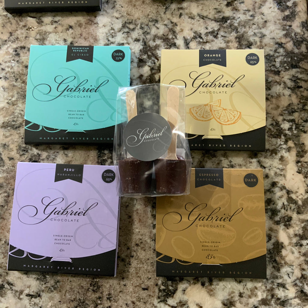 Chocolate lovers gift - 4 chocolate bars and marshmallow hot chocolate sticks.